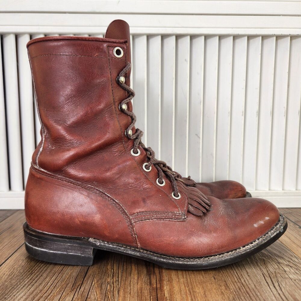 VTG Justin Kiltie Boots L0512 Women's 8.5 B Brown Leather Mid Calf Workwear Work